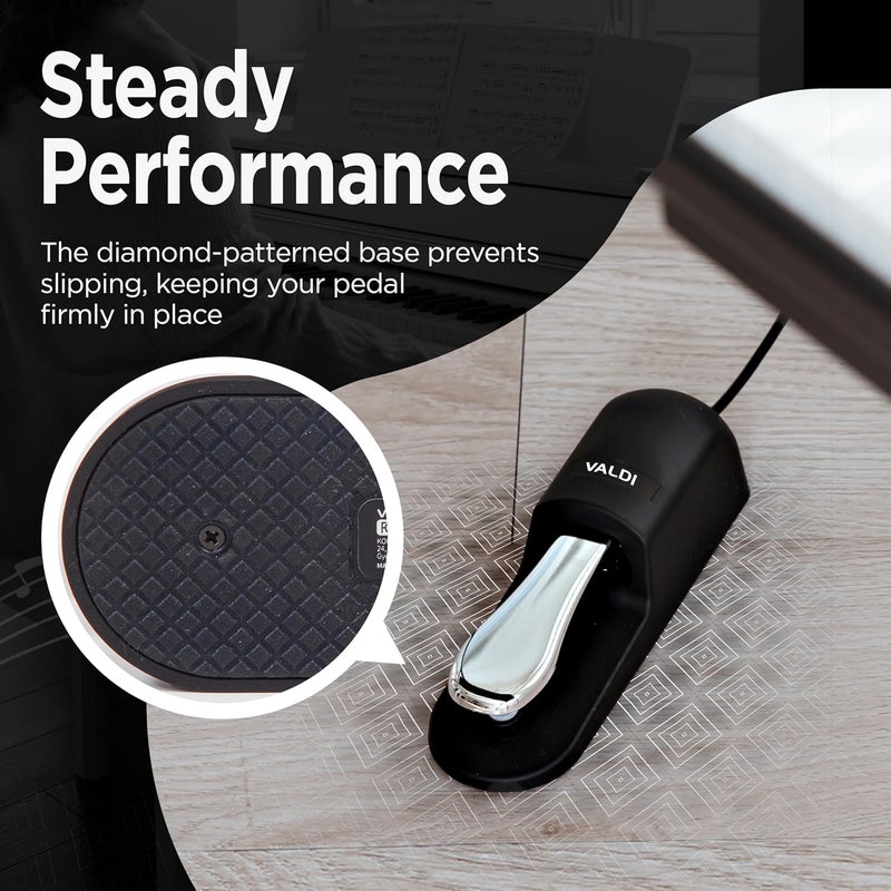 VALDI BP-3 Sustain Pedal - Universal Pedal for Keyboard Piano, Digital Pianos, MIDI Keyboards & Synths - Conversion Switch for All Brands - 1/4'' Jack, Anti-Slip Design, Extended Cable (BLACK) - Image 3